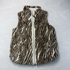 Teezher Women's Faux Fur Zebra Print Puffer Vest Zip Up Medium